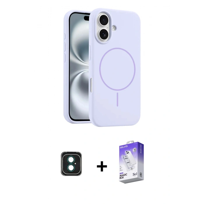 MARSİLYAN™- iPhone 16 Kılıf Yankı Form Serisi - Siyah Bilvis 5in1 3D Magic Cam Ekran Koruyucu + PVD Metal Kamera Lens - YL