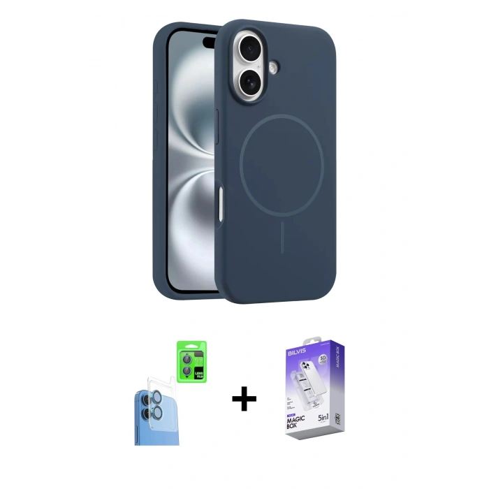 MARSİLYAN™- iPhone 16 Kılıf Yankı Form Serisi - Siyah Bilvis 5in1 3D Magic Cam Ekran Koruyucu + Raze Metal Kamera Lens - LT