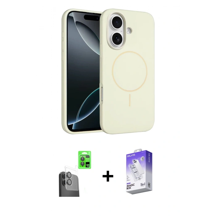 MARSİLYAN™- iPhone 16 Kılıf Yankı Form Serisi - Siyah Bilvis 5in1 3D Magic Cam Ekran Koruyucu + Raze Metal Kamera Lens - SH