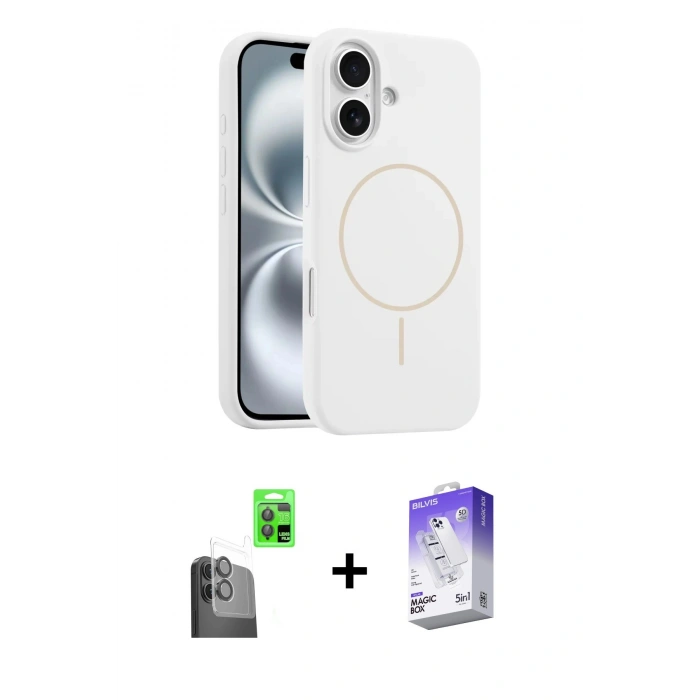 MARSİLYAN™- iPhone 16 Kılıf Yankı Form Serisi - Siyah Bilvis 5in1 3D Magic Cam Ekran Koruyucu + Raze Metal Kamera Lens - SH