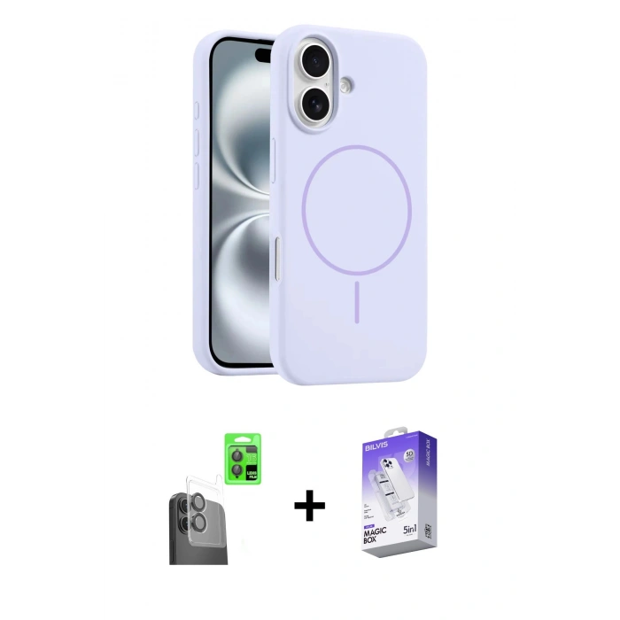 MARSİLYAN™- iPhone 16 Kılıf Yankı Form Serisi - Siyah Bilvis 5in1 3D Magic Cam Ekran Koruyucu + Raze Metal Kamera Lens - SH