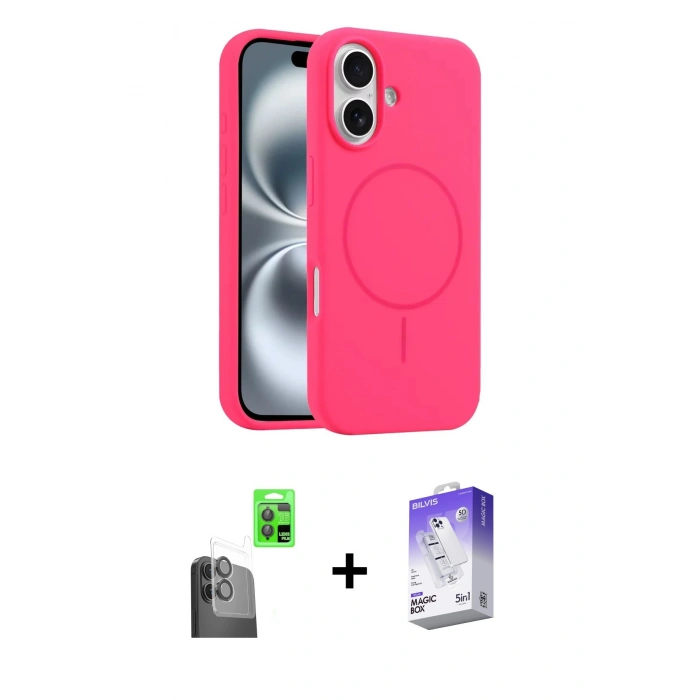 MARSİLYAN™- iPhone 16 Kılıf Yankı Form Serisi - Siyah Bilvis 5in1 3D Magic Cam Ekran Koruyucu + Raze Metal Kamera Lens - SH