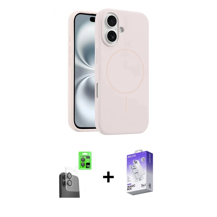 MARSİLYAN™- iPhone 16 Kılıf Yankı Form Serisi - Siyah Bilvis 5in1 3D Magic Cam Ekran Koruyucu + Raze Metal Kamera Lens - SH