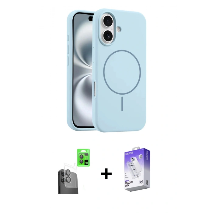 MARSİLYAN™- iPhone 16 Kılıf Yankı Form Serisi - Siyah Bilvis 5in1 3D Magic Cam Ekran Koruyucu + Raze Metal Kamera Lens - SH