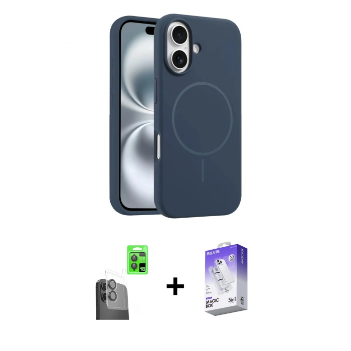 MARSİLYAN™- iPhone 16 Kılıf Yankı Form Serisi - Siyah Bilvis 5in1 3D Magic Cam Ekran Koruyucu + Raze Metal Kamera Lens - SH