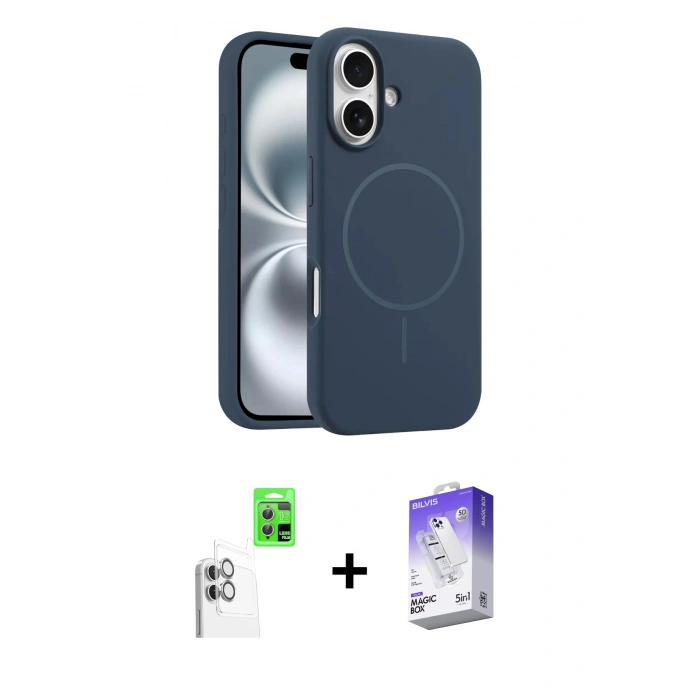 MARSİLYAN™- iPhone 16 Kılıf Yankı Form Serisi - Siyah Bilvis 5in1 3D Magic Cam Ekran Koruyucu + Raze Metal Kamera Lens - BZ