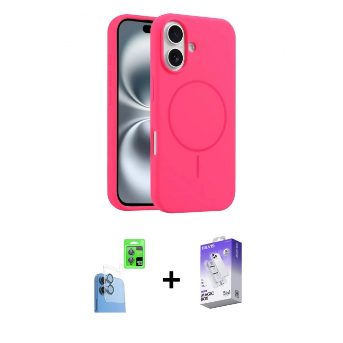 MARSİLYAN™- iPhone 16 Kılıf Yankı Form Serisi - Siyah Bilvis 5in1 3D Magic Cam Ekran Koruyucu + Raze Metal Kamera Lens - LT