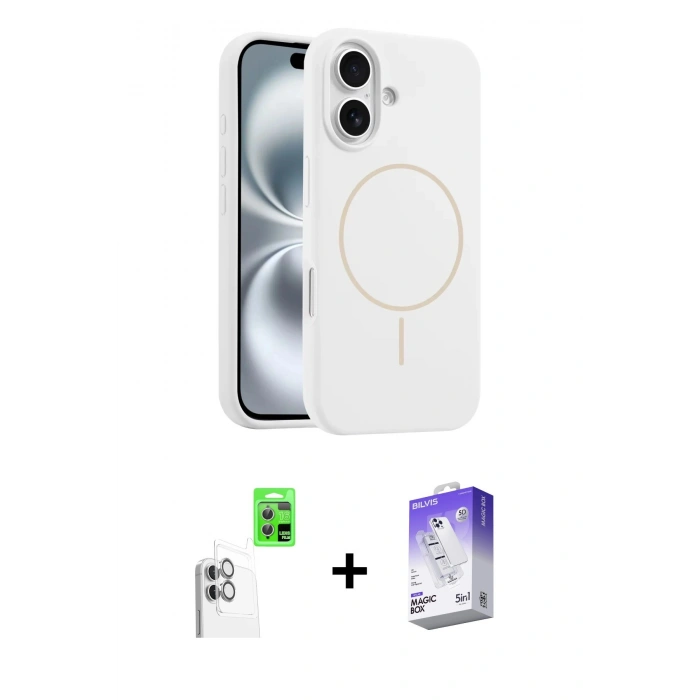 MARSİLYAN™- iPhone 16 Kılıf Yankı Form Serisi - Siyah Bilvis 5in1 3D Magic Cam Ekran Koruyucu + Raze Metal Kamera Lens - BZ