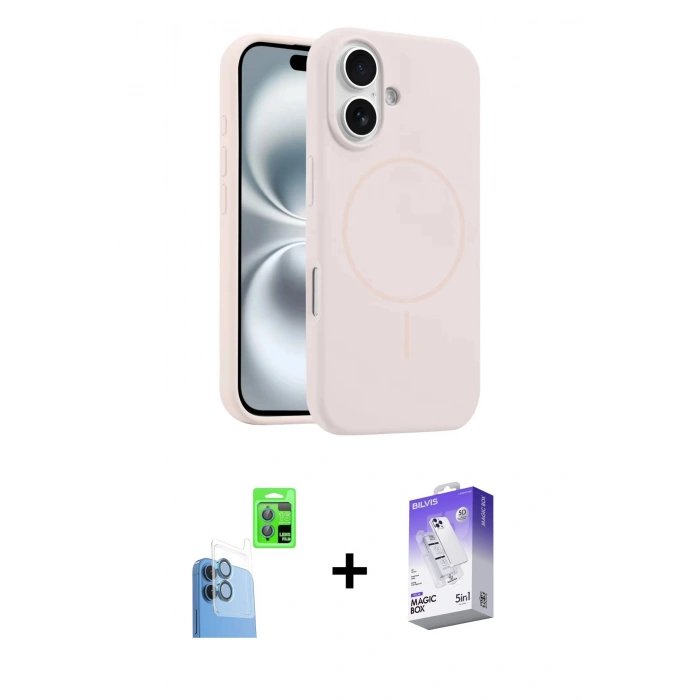 MARSİLYAN™- iPhone 16 Kılıf Yankı Form Serisi - Siyah Bilvis 5in1 3D Magic Cam Ekran Koruyucu + Raze Metal Kamera Lens - LT