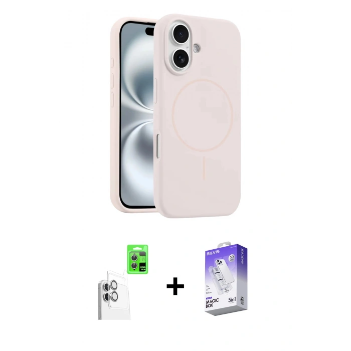 MARSİLYAN™- iPhone 16 Kılıf Yankı Form Serisi - Siyah Bilvis 5in1 3D Magic Cam Ekran Koruyucu + Raze Metal Kamera Lens - BZ