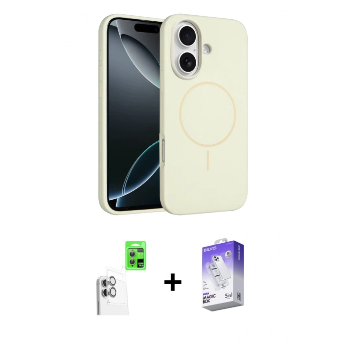 MARSİLYAN™- iPhone 16 Kılıf Yankı Form Serisi - Siyah Bilvis 5in1 3D Magic Cam Ekran Koruyucu + Raze Metal Kamera Lens - BZ
