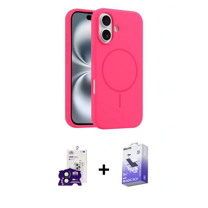 MARSİLYAN™- iPhone 16 Kılıf Yankı Form Serisi - Siyah Bilvis 5in1 5D Magic Hayalet Cam Ekran Koruyucu + Bilvis Titan Kamera Lens - SH