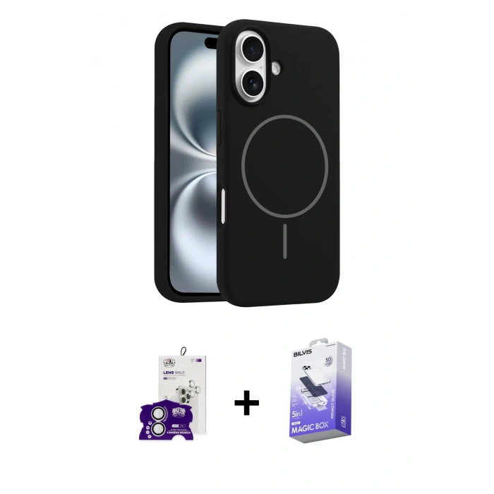 MARSİLYAN™- iPhone 16 Kılıf Yankı Form Serisi - Siyah Bilvis 5in1 5D Magic Hayalet Cam Ekran Koruyucu + Bilvis Titan Kamera Lens - GS