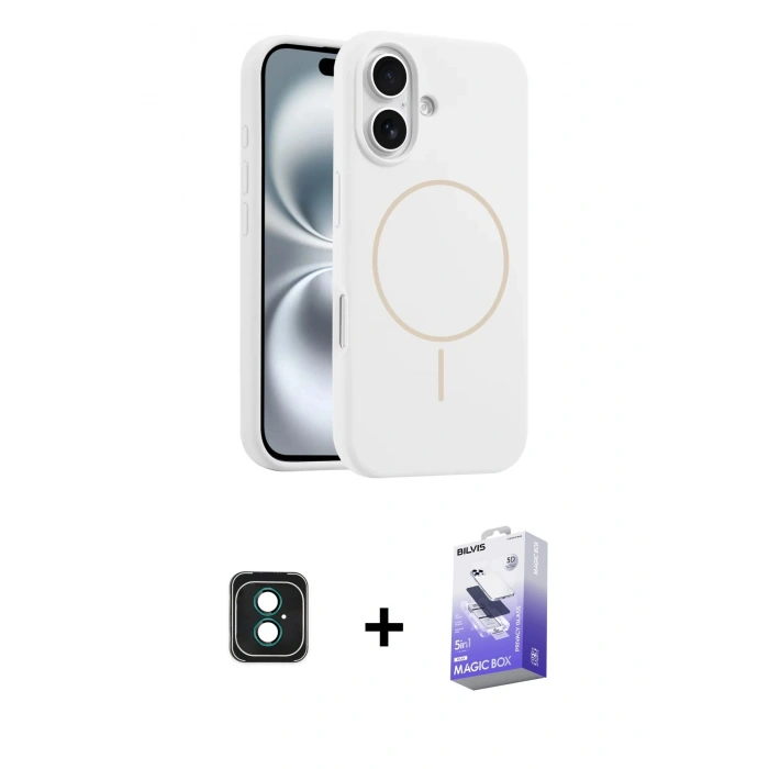 MARSİLYAN™- iPhone 16 Kılıf Yankı Form Serisi - Siyah Bilvis 5in1 5D Magic Hayalet Cam Ekran Koruyucu + PVD Metal Kamera Lens - YL