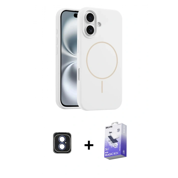 MARSİLYAN™- iPhone 16 Kılıf Yankı Form Serisi - Siyah Bilvis 5in1 5D Magic Hayalet Cam Ekran Koruyucu + PVD Metal Kamera Lens - MI