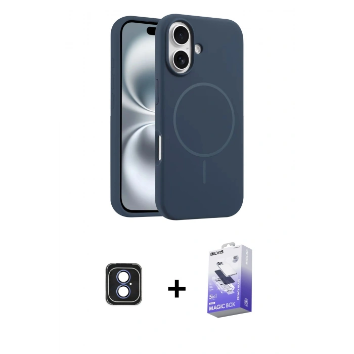 MARSİLYAN™- iPhone 16 Kılıf Yankı Form Serisi - Siyah Bilvis 5in1 5D Magic Hayalet Cam Ekran Koruyucu + PVD Metal Kamera Lens - MI