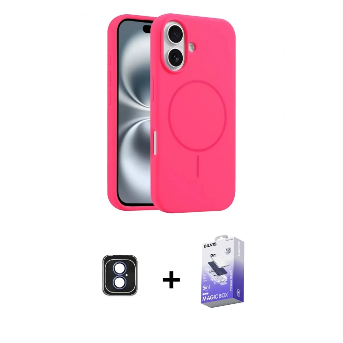 MARSİLYAN™- iPhone 16 Kılıf Yankı Form Serisi - Siyah Bilvis 5in1 5D Magic Hayalet Cam Ekran Koruyucu + PVD Metal Kamera Lens - MI