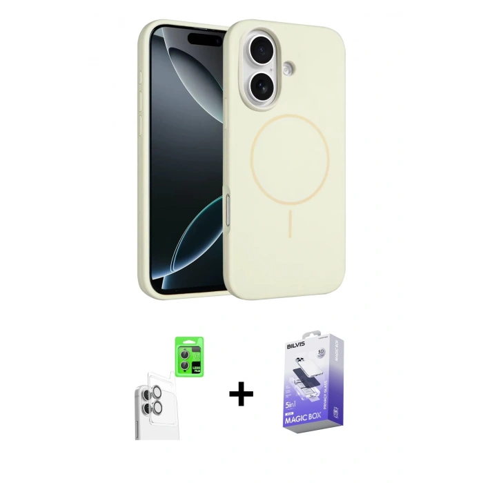 MARSİLYAN™- iPhone 16 Kılıf Yankı Form Serisi - Siyah Bilvis 5in1 5D Magic Hayalet Cam Ekran Koruyucu + Raze Metal Kamera Lens - BZ