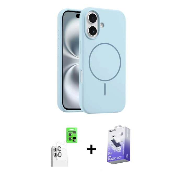 MARSİLYAN™- iPhone 16 Kılıf Yankı Form Serisi - Siyah Bilvis 5in1 5D Magic Hayalet Cam Ekran Koruyucu + Raze Metal Kamera Lens - BZ
