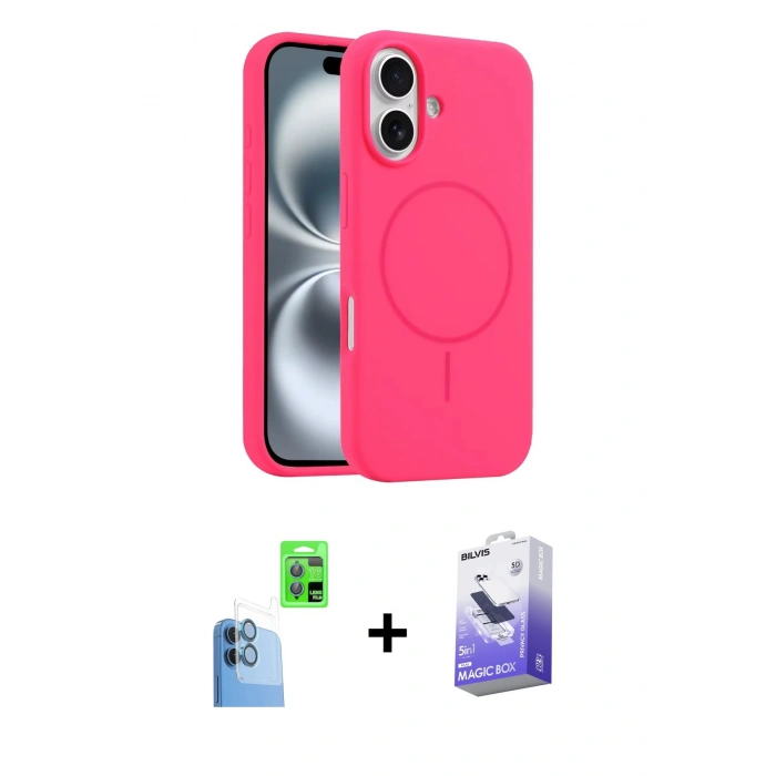 MARSİLYAN™- iPhone 16 Kılıf Yankı Form Serisi - Siyah Bilvis 5in1 5D Magic Hayalet Cam Ekran Koruyucu + Raze Metal Kamera Lens - LT