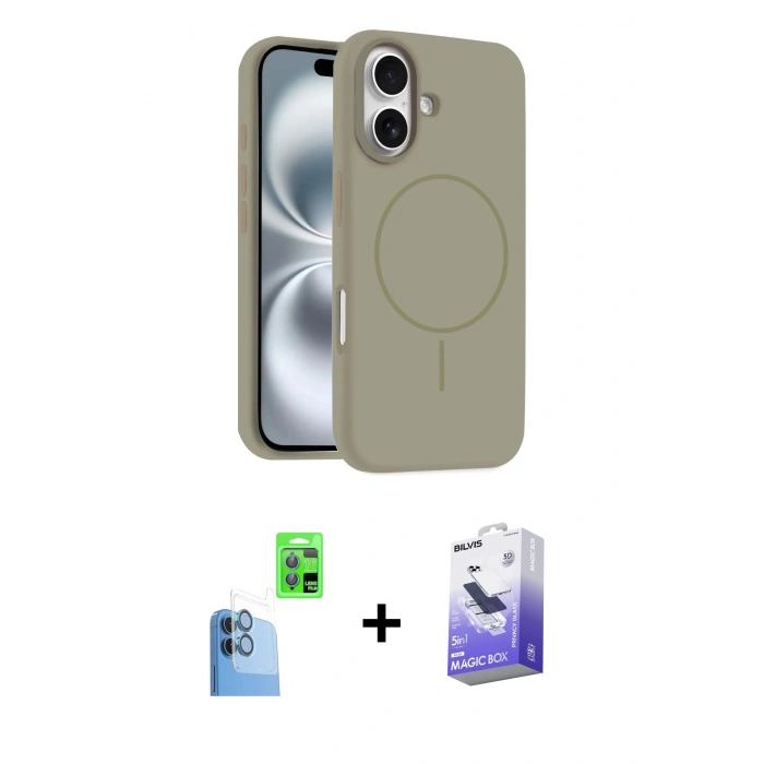 MARSİLYAN™- iPhone 16 Kılıf Yankı Form Serisi - Siyah Bilvis 5in1 5D Magic Hayalet Cam Ekran Koruyucu + Raze Metal Kamera Lens - LT