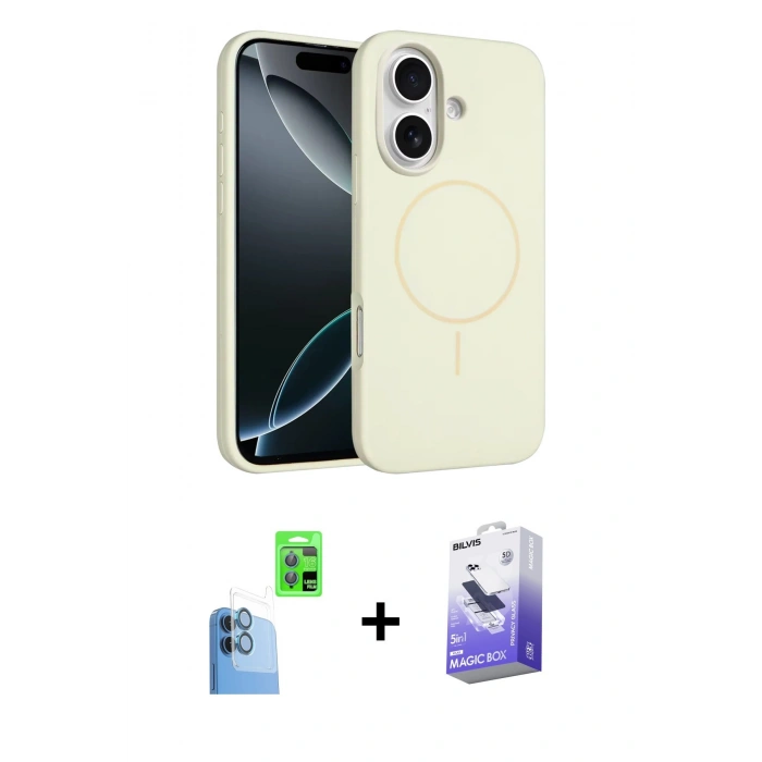 MARSİLYAN™- iPhone 16 Kılıf Yankı Form Serisi - Siyah Bilvis 5in1 5D Magic Hayalet Cam Ekran Koruyucu + Raze Metal Kamera Lens - LT