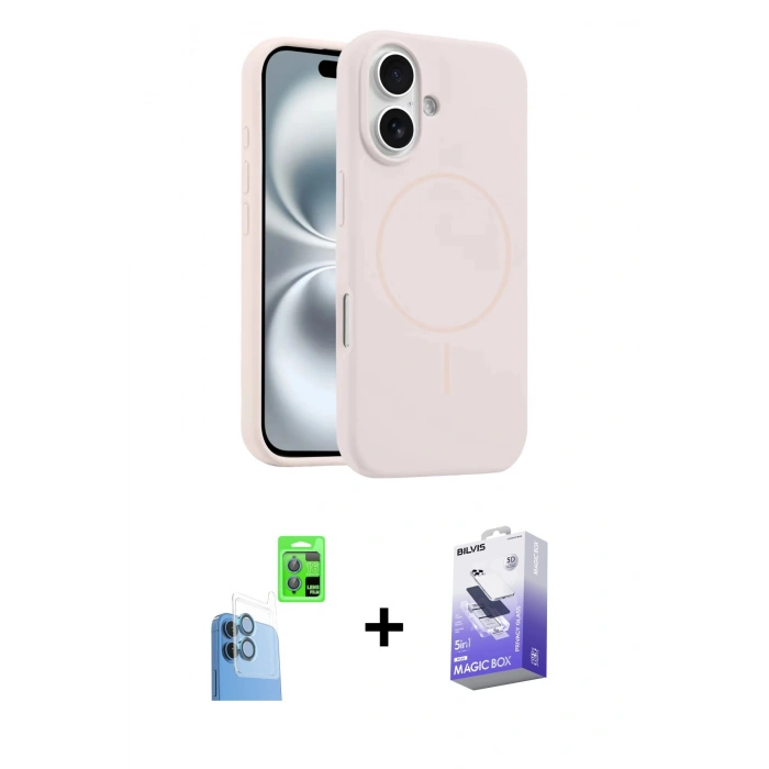MARSİLYAN™- iPhone 16 Kılıf Yankı Form Serisi - Siyah Bilvis 5in1 5D Magic Hayalet Cam Ekran Koruyucu + Raze Metal Kamera Lens - LT