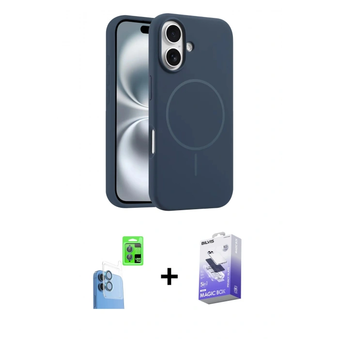 MARSİLYAN™- iPhone 16 Kılıf Yankı Form Serisi - Siyah Bilvis 5in1 5D Magic Hayalet Cam Ekran Koruyucu + Raze Metal Kamera Lens - LT