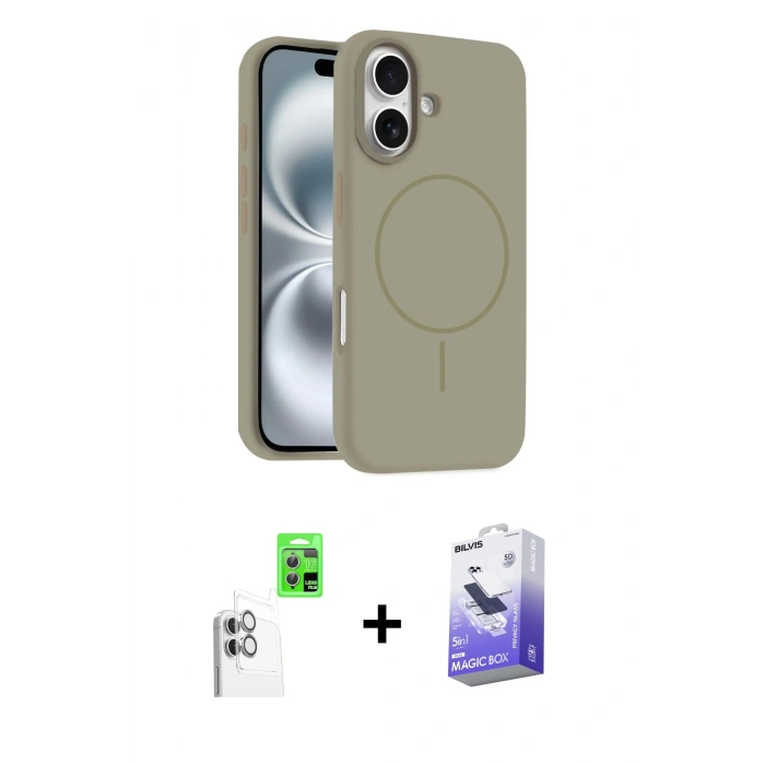 MARSİLYAN™- iPhone 16 Kılıf Yankı Form Serisi - Siyah Bilvis 5in1 5D Magic Hayalet Cam Ekran Koruyucu + Raze Metal Kamera Lens - BZ