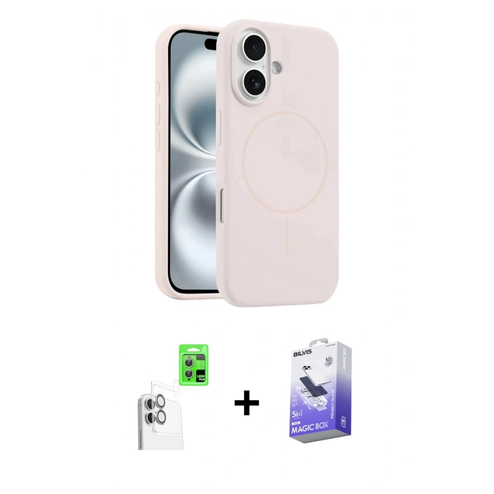 MARSİLYAN™- iPhone 16 Kılıf Yankı Form Serisi - Siyah Bilvis 5in1 5D Magic Hayalet Cam Ekran Koruyucu + Raze Metal Kamera Lens - BZ