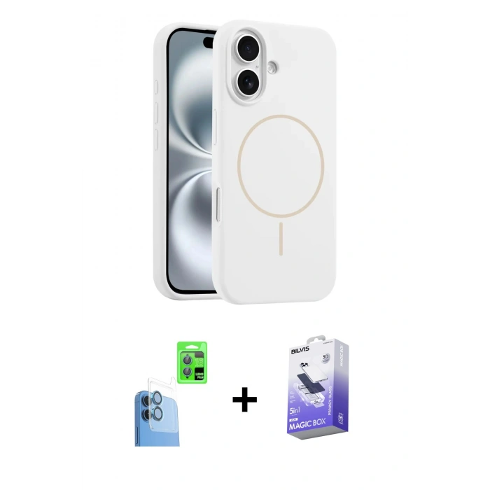 MARSİLYAN™- iPhone 16 Kılıf Yankı Form Serisi - Siyah Bilvis 5in1 5D Magic Hayalet Cam Ekran Koruyucu + Raze Metal Kamera Lens - LT