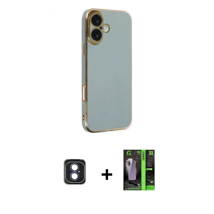 MARSİLYAN™- iPhone 16 Kılıf Yankı Serisi - Şeffaf 360 Full Body Arka Koruyucu + PVD Metal Kamera Lens - MI