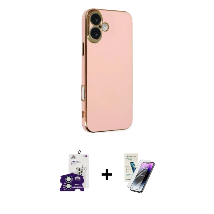MARSİLYAN™- iPhone 16 Kılıf Yankı Serisi - Şeffaf Pasifik Cam Ekran Koruyucu + Bilvis Titan Kamera Lens - YL