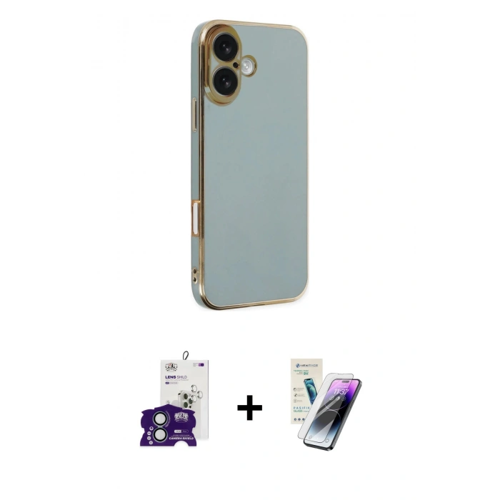 MARSİLYAN™- iPhone 16 Kılıf Yankı Serisi - Şeffaf Pasifik Cam Ekran Koruyucu + Bilvis Titan Kamera Lens - YL