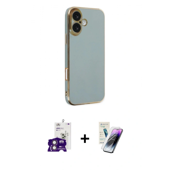MARSİLYAN™- iPhone 16 Kılıf Yankı Serisi - Şeffaf Pasifik Cam Ekran Koruyucu + Bilvis Titan Kamera Lens - PE