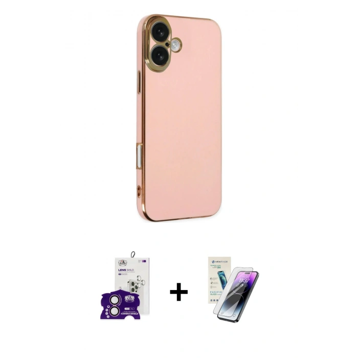MARSİLYAN™- iPhone 16 Kılıf Yankı Serisi - Şeffaf Pasifik Cam Ekran Koruyucu + Bilvis Titan Kamera Lens - PE