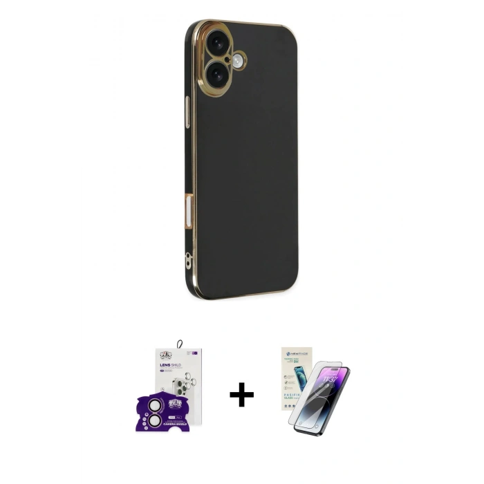 MARSİLYAN™- iPhone 16 Kılıf Yankı Serisi - Şeffaf Pasifik Cam Ekran Koruyucu + Bilvis Titan Kamera Lens - PE