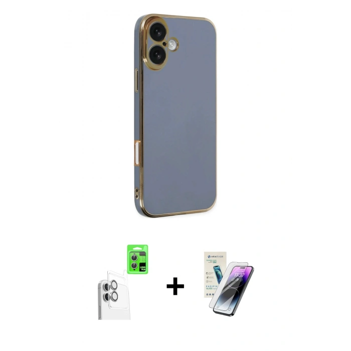 MARSİLYAN™- iPhone 16 Kılıf Yankı Serisi - Şeffaf Pasifik Cam Ekran Koruyucu + Raze Metal Kamera Lens - BZ