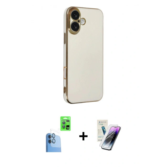 MARSİLYAN™- iPhone 16 Kılıf Yankı Serisi - Şeffaf Pasifik Cam Ekran Koruyucu + Raze Metal Kamera Lens - LT