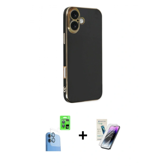MARSİLYAN™- iPhone 16 Kılıf Yankı Serisi - Şeffaf Pasifik Cam Ekran Koruyucu + Raze Metal Kamera Lens - LT
