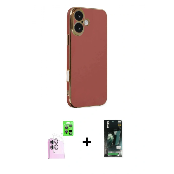 MARSİLYAN™- iPhone 16 Kılıf Yankı Serisi - Siyah 360 Mat Full Body Arka Koruyucu + Raze Metal Kamera Lens - PE