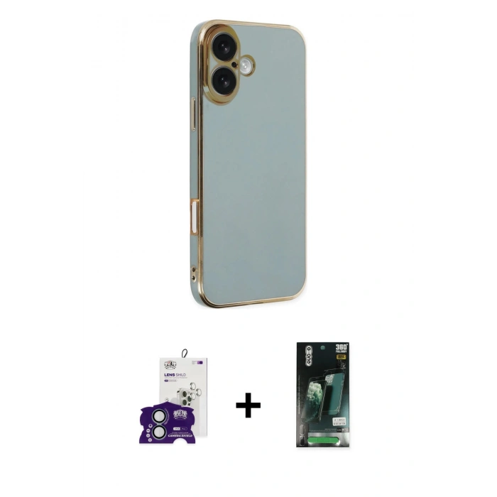 MARSİLYAN™- iPhone 16 Kılıf Yankı Serisi - Siyah 360 Mat Full Body Arka Koruyucu + Bilvis Titan Kamera Lens - YL