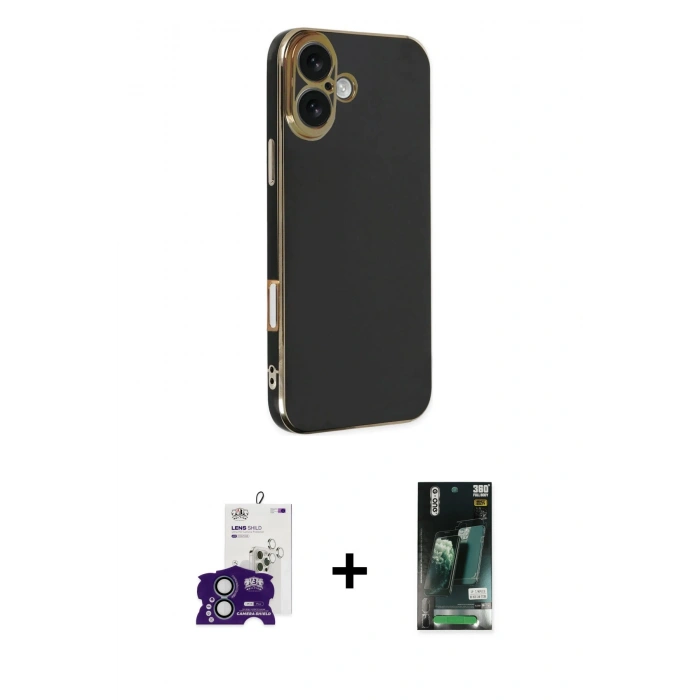 MARSİLYAN™- iPhone 16 Kılıf Yankı Serisi - Siyah 360 Mat Full Body Arka Koruyucu + Bilvis Titan Kamera Lens - YL