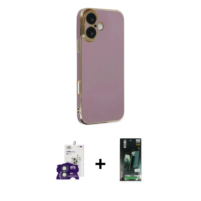 MARSİLYAN™- iPhone 16 Kılıf Yankı Serisi - Siyah 360 Mat Full Body Arka Koruyucu + Bilvis Titan Kamera Lens - YL