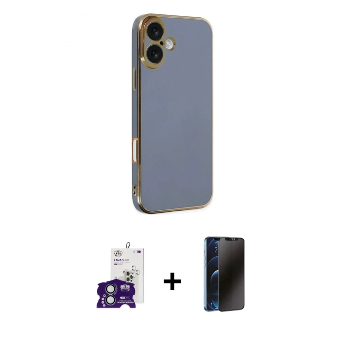 MARSİLYAN™- iPhone 16 Kılıf Yankı Serisi - Siyah 3D Antistatik Hayalet Cam Ekran Koruyucu + Bilvis Titan Kamera Lens - YL
