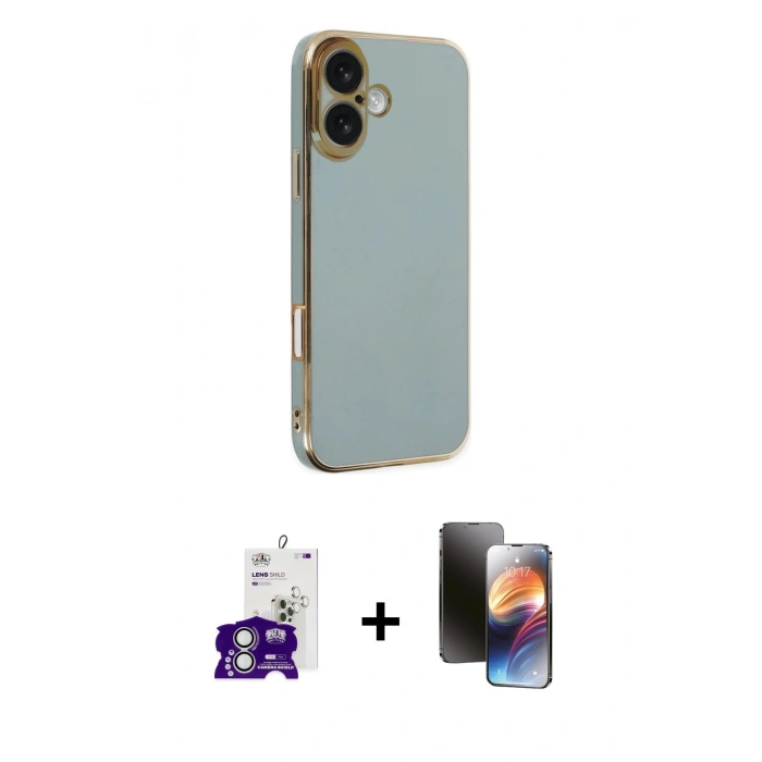 MARSİLYAN™- iPhone 16 Kılıf Yankı Serisi - Siyah 3D Antistatik Mat Seramik Nano Ekran Koruyucu + Bilvis Titan Kamera Lens - GS