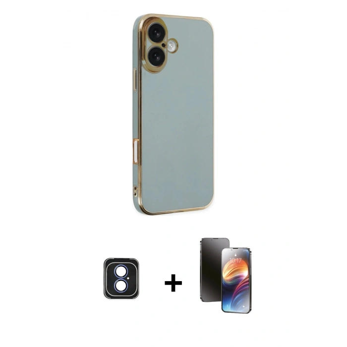 MARSİLYAN™- iPhone 16 Kılıf Yankı Serisi - Siyah 3D Antistatik Mat Seramik Nano Ekran Koruyucu + PVD Metal Kamera Lens - MI