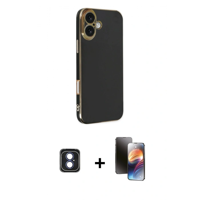 MARSİLYAN™- iPhone 16 Kılıf Yankı Serisi - Siyah 3D Antistatik Mat Seramik Nano Ekran Koruyucu + PVD Metal Kamera Lens - MI