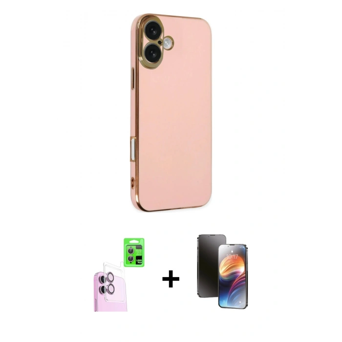 MARSİLYAN™- iPhone 16 Kılıf Yankı Serisi - Siyah 3D Antistatik Mat Seramik Nano Ekran Koruyucu + Raze Metal Kamera Lens - PE