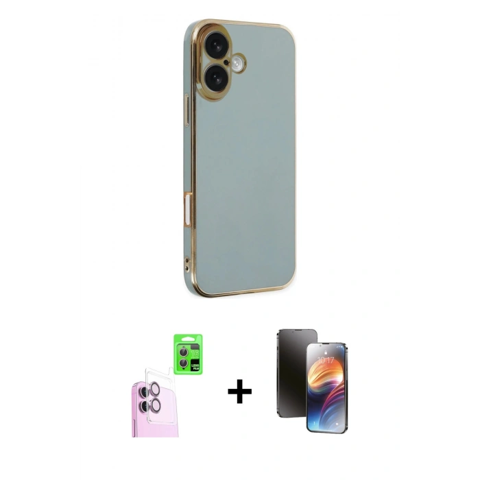 MARSİLYAN™- iPhone 16 Kılıf Yankı Serisi - Siyah 3D Antistatik Mat Seramik Nano Ekran Koruyucu + Raze Metal Kamera Lens - PE